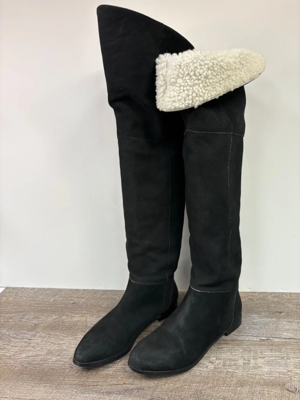 Anthropologie Candela Faux Suede Over-the-Knee Boots Black Size 7
